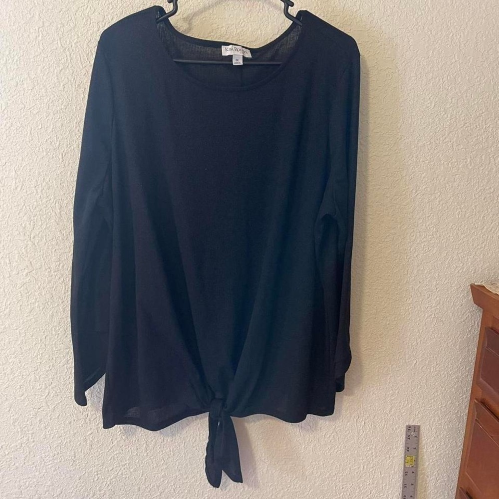 Kim Rodgers Long Sleeve Shirt Tie Front with Gold Sparkle 2X Plus Size Going Out